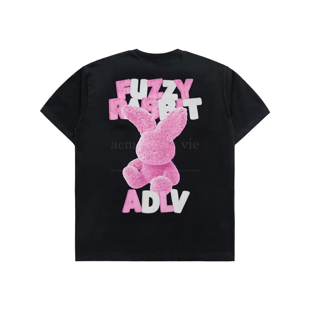 [ADLV] Fuzzy Font Rabbit Short Sleeve T-Shirt Black